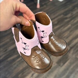 Brown and Pink Kids Boots